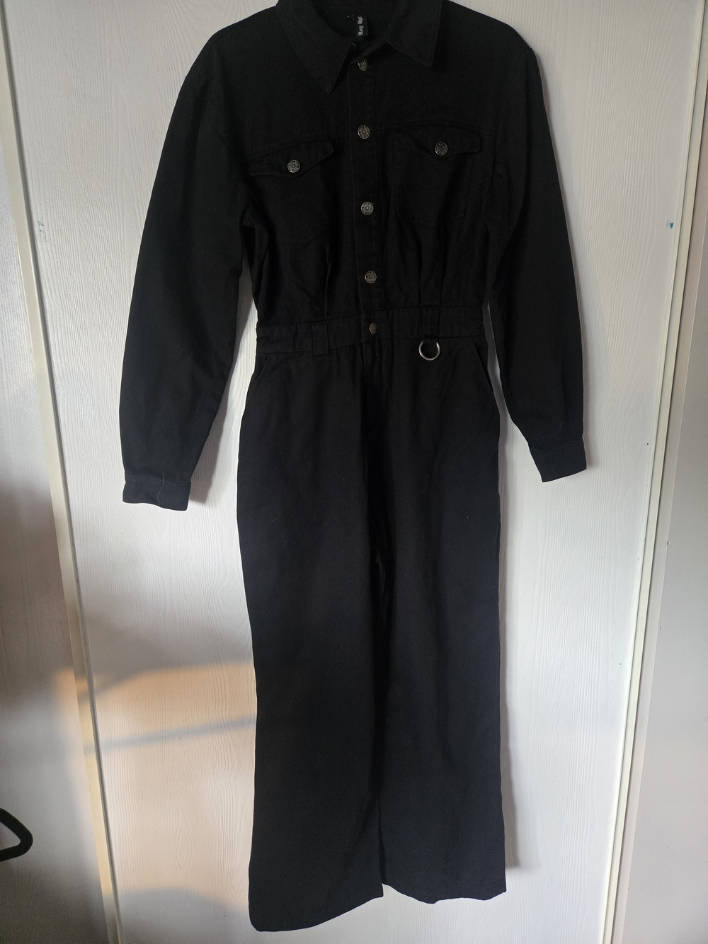 Black Long Sleeve Jumpsuit with Button Front